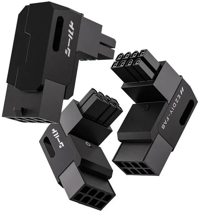 Main image of Shield Series 8-Pin PCIe GPU Power Adapter,90-Degree Angled Connector, Aluminum Design for Graphics Cards Standard Type,Black-3 Pack