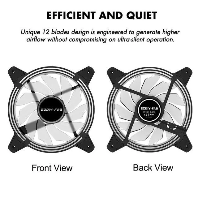 Alt view image 3 of 7 - 120mm PWM White LED Fan, Dual-Frame LED Case Fan for PC Cases, High Airflow Quiet,CPU Coolers, and Radiators,4-Pin-3-Pack