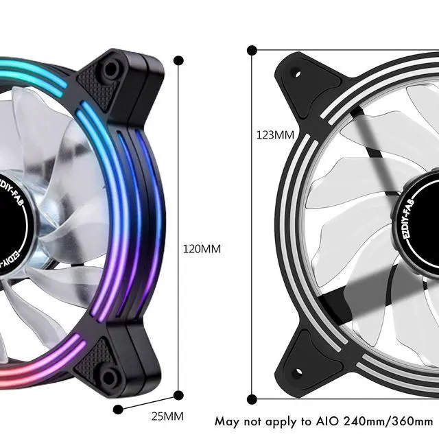 Alt view image 4 of 7 - 120mm PWM White LED Fan, Dual-Frame LED Case Fan for PC Cases, High Airflow Quiet,CPU Coolers, and Radiators,4-Pin-3-Pack