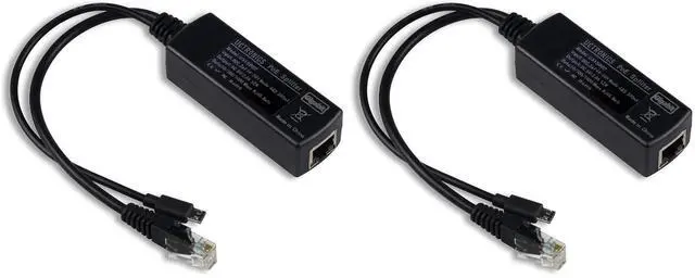Main image of PoE Splitter Gigabit 5V - Micro USB Power and Ethernet to Raspberry Pi 3B+, Work with Echo Dot, Most Micro USB Security Camera and Tablet - IEEE 802.3af Compliant (Pack of 2)