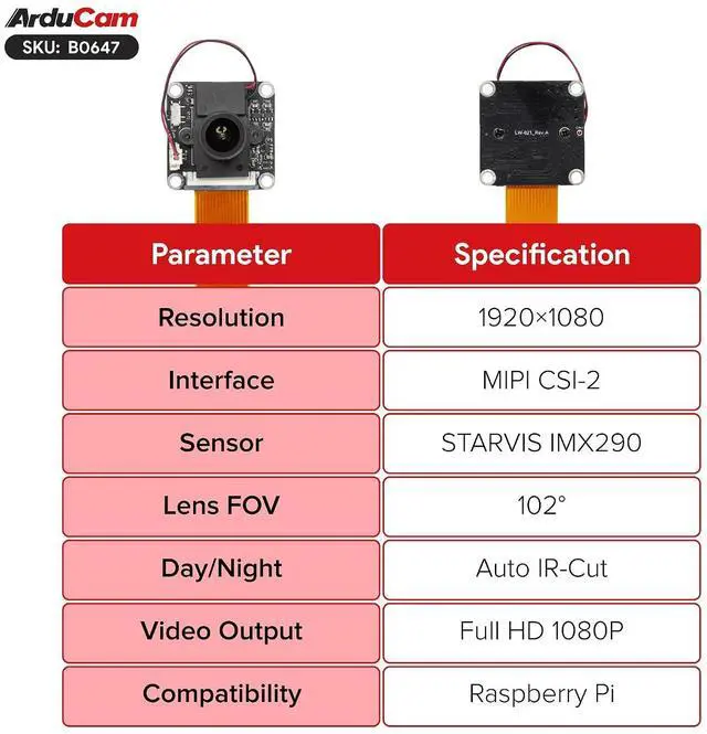 Alt view image 6 of 7 - 1080P Raspberry Pi Camera Module with STARVIS Sensor, Day & Night Vision Camera, Automatic IR-Cut Filter, Low Light Camera, 102° Wide-Angle Lens, Compatible with Pi 5, 4, 3 & Zero 2 W