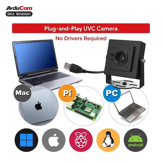 Alt view image 5 of 7 - 12MP HDR USB Camera Module, 120° Wide Angle Fixed Focus UVC Webcam, 4608×2592 Resolution Mini Camera for Windows Linux Android macOS, LightBurn 3D Printer