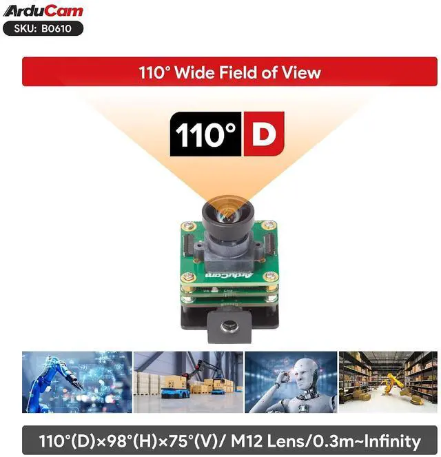 Alt view image 7 of 7 - 2.3MP USB 3.0 Camera Module, 1920×1200 100FPS Global Shutter High-Speed UVC Camera with Onboard ISP, M12 Wide Angle Lens, Plug & Play USB Webcam for Windows, Linux