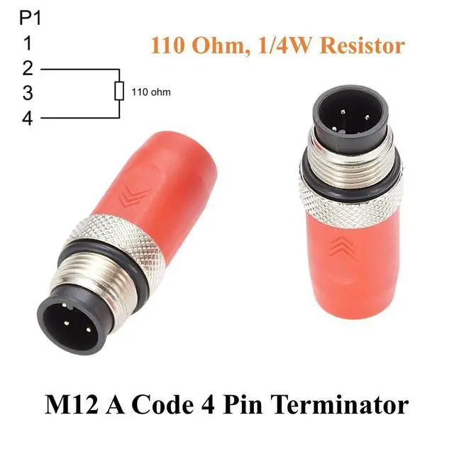 Alt view image 2 of 6 - CC-Link M12 A Code 4 Pin Male Terminator Plug 110 Ohm 1/4W M12 Plug End Termination Resistor Fieldbus Industrial Terminator for PLC, Servo Drives, Robotics Automation (Male)
