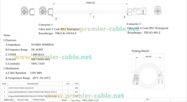 Alt view image 7 of 7 - IP67 Right Angle Fakra Z Code Female to Female Automotive RF Cable (2M)