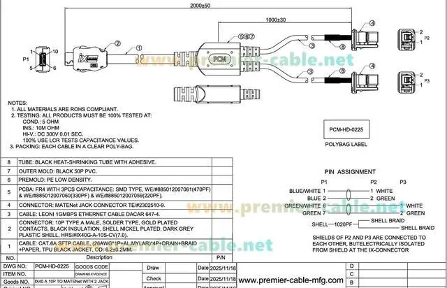 Alt view image 6 of 7 - IX40G-A-10S-CV(7.0) IX to Dual TE MATEnet Female 2302510-9 Automotive Ethernet Cable AEcable 2Y with MATEnet Connectors for in-Vehicle Ethernet, ADAS(2M/6.6FT)
