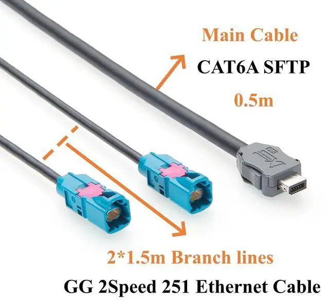 Alt view image 3 of 7 - AEcable 2Y Automotive Ethernet Cable IX to Dual H-MTD Z Code E6S10A-1CAZ5-Z Male Cable 100BASE-T1/1000BASE-T1 for ADAS, Autonomous Driving, in-Vehicle Network(2M/6.6FT)