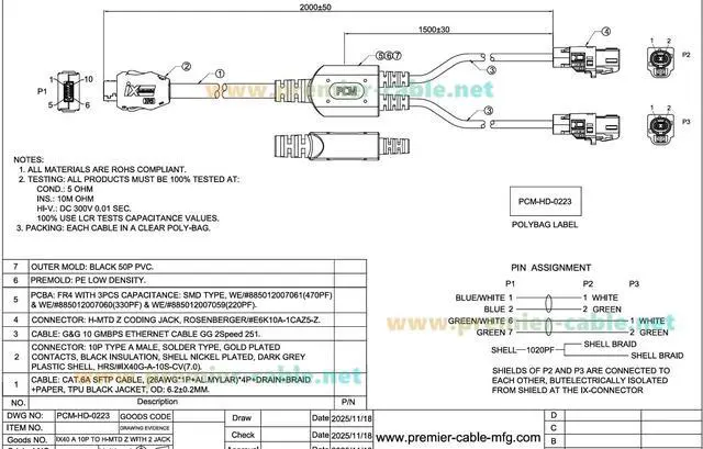 Alt view image 6 of 7 - IX40G-A-10S-CV(7.0) IX Plug to Dual H-MTD E6K10A-1CAZ5-Z Female Automotive Ethernet Cable 100/1000BASE-T1 in-Vehicle Network Cable for ADAS, ECU(2M/6.6FT)