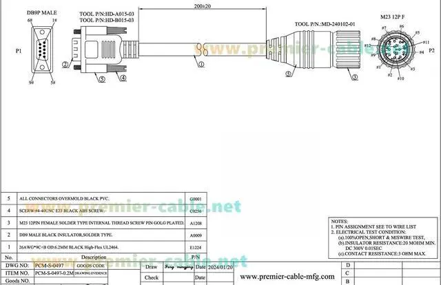 Alt view image 6 of 6 - M23 12Pin Female to D-SUB 9 Pin Male Connecting Cable Shielded M23(CW) to DB9 Encoder PC-Programming Cable Compatible with Baumer 11119257(20cm)