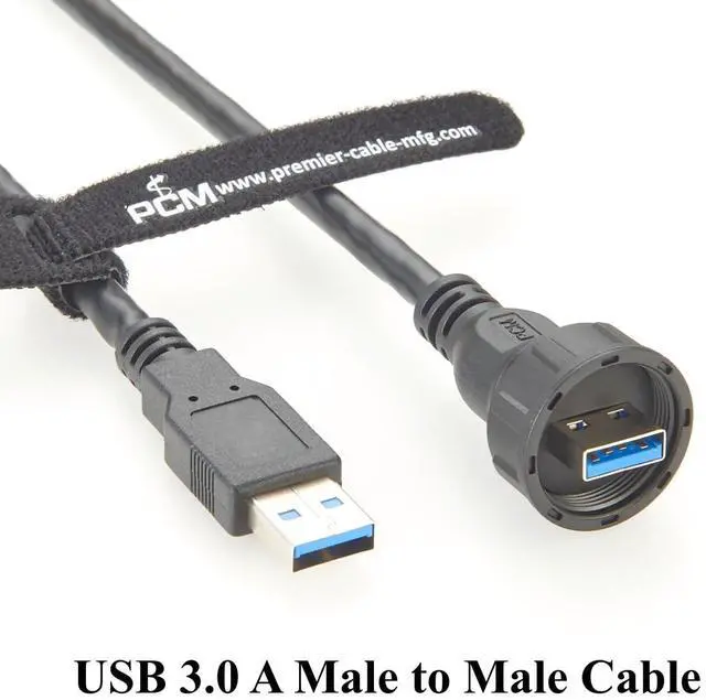 Alt view image 2 of 7 - IP67 USB 3.0 A Male to Male Cable 5Gbps Data Transfer & Charging Cable Outdoor Round Flush Panel Mount Thread USB Type A for Enclosures, Laptops, Printer, Scanner, Control Panels (2M/6.6FT)