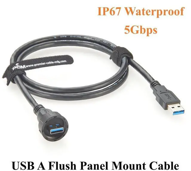 Alt view image 3 of 7 - IP67 USB 3.0 A Male to Male Cable 5Gbps Data Transfer & Charging Cable Outdoor Round Flush Panel Mount Thread USB Type A for Enclosures, Laptops, Printer, Scanner, Control Panels (2M/6.6FT)