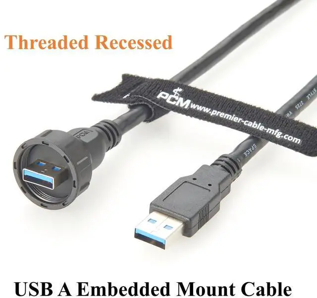 Alt view image 4 of 7 - IP67 USB 3.0 A Male to Male Cable 5Gbps Data Transfer & Charging Cable Outdoor Round Flush Panel Mount Thread USB Type A for Enclosures, Laptops, Printer, Scanner, Control Panels (2M/6.6FT)