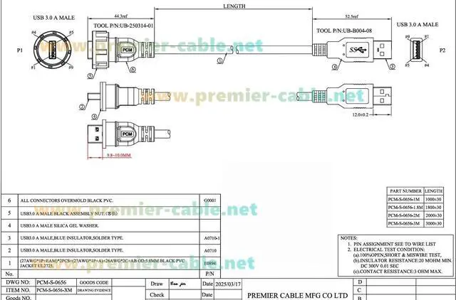 Alt view image 6 of 7 - IP67 USB 3.0 A Male to Male Cable 5Gbps Data Transfer & Charging Cable Outdoor Round Flush Panel Mount Thread USB Type A for Enclosures, Laptops, Printer, Scanner, Control Panels (2M/6.6FT)