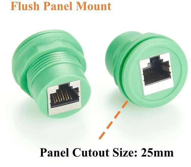 Alt view image 2 of 7 - Cat6 RJ45 Ethernet Flush Panel Mount Adapter 1Gbps Female to Female Feed Thru Bulkhead LAN Network Socket Extender for Profinet, Router, IP Camera, LED Par Light, PLC (Green, 5PCS)