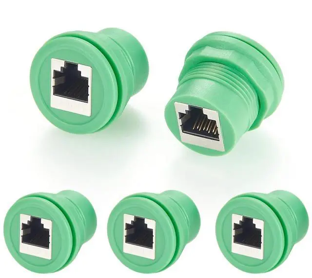 Main image of Cat6 RJ45 Ethernet Flush Panel Mount Adapter 1Gbps Female to Female Feed Thru Bulkhead LAN Network Socket Extender for Profinet, Router, IP Camera, LED Par Light, PLC (Green, 5PCS)