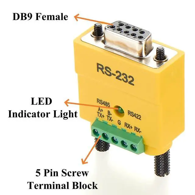 Alt view image 3 of 6 - 2 in 1 DB9 RS232 to RS485 RS422 Serial Converter Plug D-Sub 9Pin Interface to 5 Pin Terminal Block RS485 Communication Adapter Full Duplex Connector (DB9 Female)