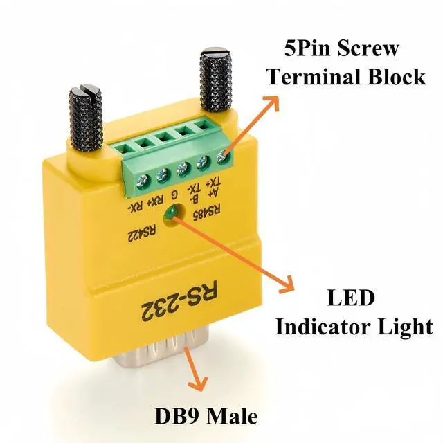 Alt view image 3 of 6 - 2 in 1 DB9 RS232 to RS485 RS422 Serial Converter Plug D-Sub 9Pin Interface to 5 Pin Terminal Block RS485 Communication Adapter Full Duplex Connector (DB9 Male)