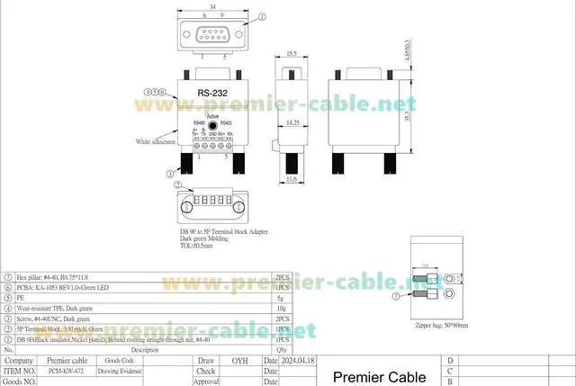 Alt view image 6 of 6 - 2 in 1 DB9 RS232 to RS485 RS422 Serial Converter Plug D-Sub 9Pin Interface to 5 Pin Terminal Block RS485 Communication Adapter Full Duplex Connector (DB9 Female)