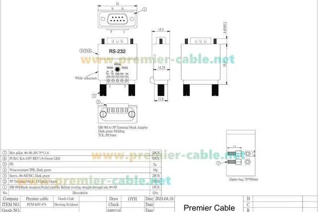 Alt view image 6 of 6 - 2 in 1 DB9 RS232 to RS485 RS422 Serial Converter Plug D-Sub 9Pin Interface to 5 Pin Terminal Block RS485 Communication Adapter Full Duplex Connector (DB9 Male)