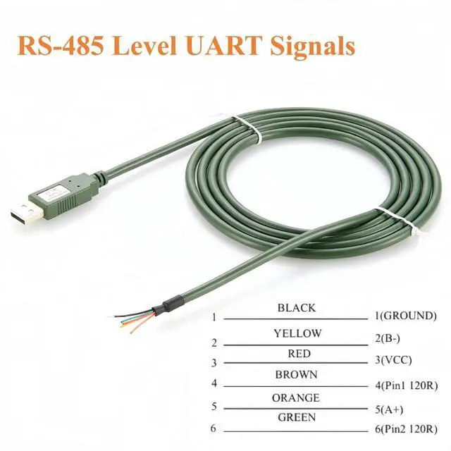 Alt view image 4 of 6 - Compatible USB-RS485-WE-1800 USB 2.0 A to RS485 Serial Wire End Cable with FTDI FT232R Chip USB to UART COM Port Converter for Windows, Linux, MacOS, Android(1.8M/5.91FT)