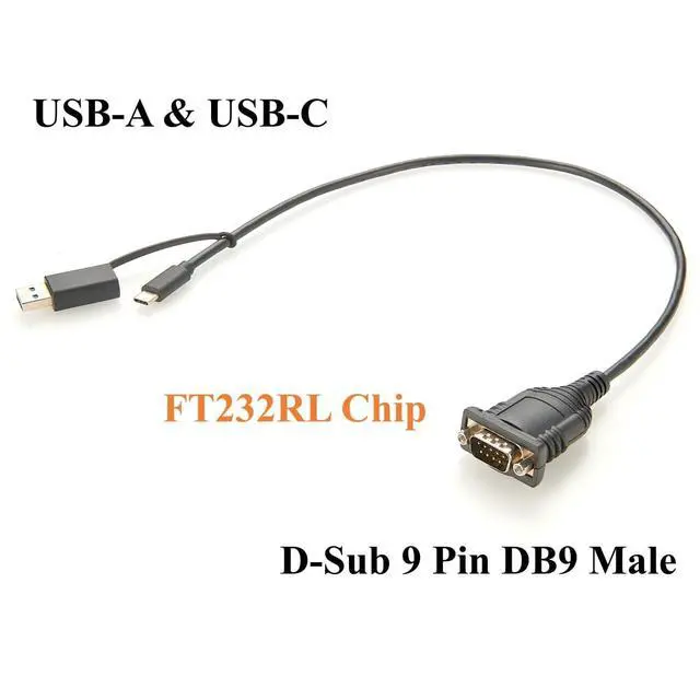 Alt view image 2 of 6 - Dual USB-A USB-C to DB9 RS232 Serial Converter Cable with FT232RL Chipset FTDI USB RS232 COM Port Cable for Windows, Linux, Android, MacOS(0.5M/1.64FT)