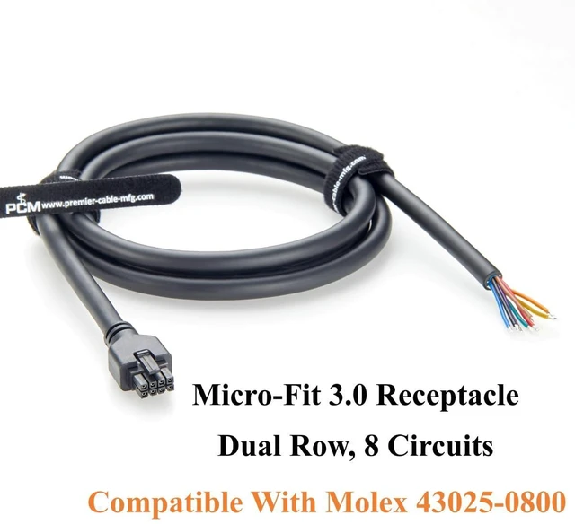 Alt view image 3 of 7 - Compatible with 43025-0800 8 Pin Micro-Fit 3.0 Receptacle Housing to Open End Cable Assembly Dual Row 8 Circuits Power Signal Cable (1PC, 1.5M/4.92FT)