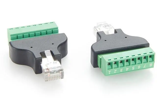 Main image of RJ45 Male to 8Pin Screw Terminal Block Adapter RJ45 8P8C Ethernet Terminal Breakout Connector Solderless Quick Release Converter Block Plug for Cat5 Cat6 Cable, CCTV Digital DVR Network (2PCS)