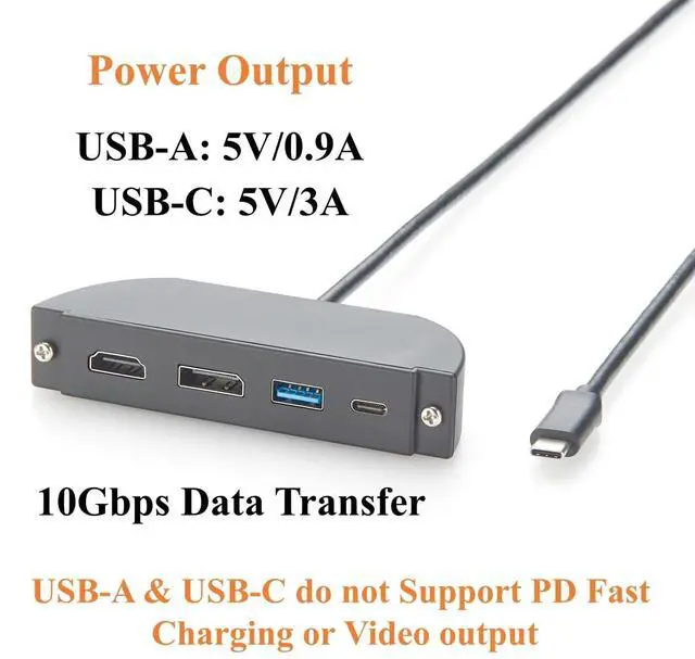 Alt view image 4 of 7 - Panel Mount 4-in-1 USB C Hub Dual Monitor, 4K@60Hz HDMI & DisplayPort, 10Gbps USB-C & USB-A Data Ports, USB-C Multiport Adapter for Control Cabinets, Industrial PC, Enclosure (0.3M)