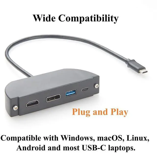 Alt view image 6 of 7 - Panel Mount 4-in-1 USB C Hub Dual Monitor, 4K@60Hz HDMI & DisplayPort, 10Gbps USB-C & USB-A Data Ports, USB-C Multiport Adapter for Control Cabinets, Industrial PC, Enclosure (0.3M)