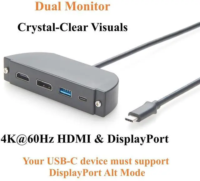 Alt view image 5 of 7 - Panel Mount 4-in-1 USB C Hub Dual Monitor, 4K@60Hz HDMI & DisplayPort, 10Gbps USB-C & USB-A Data Ports, USB-C Multiport Adapter for Control Cabinets, Industrial PC, Enclosure (0.3M)