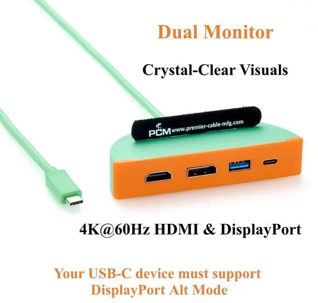 Alt view image 4 of 7 - 4-in-1 Portable USB C Hub, Multiport Adapter with Dual Monitor 4K@60Hz HDMI DisplayPort, 10Gbps USB-C and USB-A Data Ports, for Laptop, macOS, Windows, Linux (1.5M)