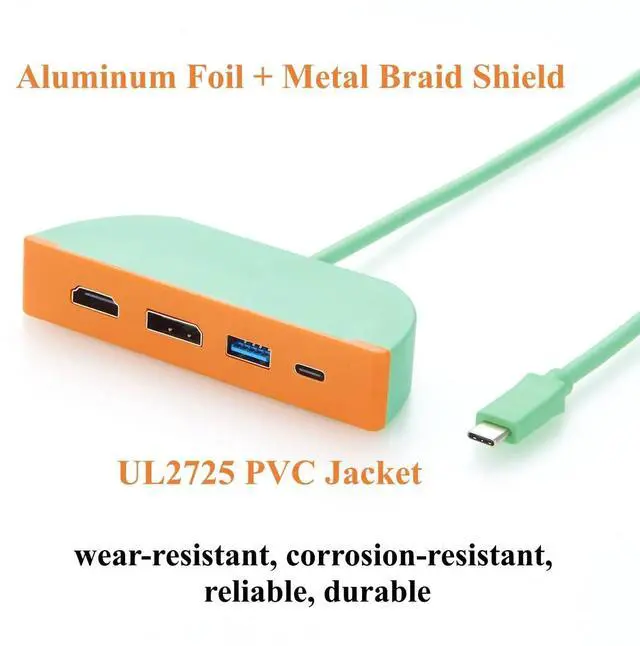 Alt view image 7 of 7 - 4-in-1 Portable USB C Hub, Multiport Adapter with Dual Monitor 4K@60Hz HDMI DisplayPort, 10Gbps USB-C and USB-A Data Ports, for Laptop, macOS, Windows, Linux (1.5M)