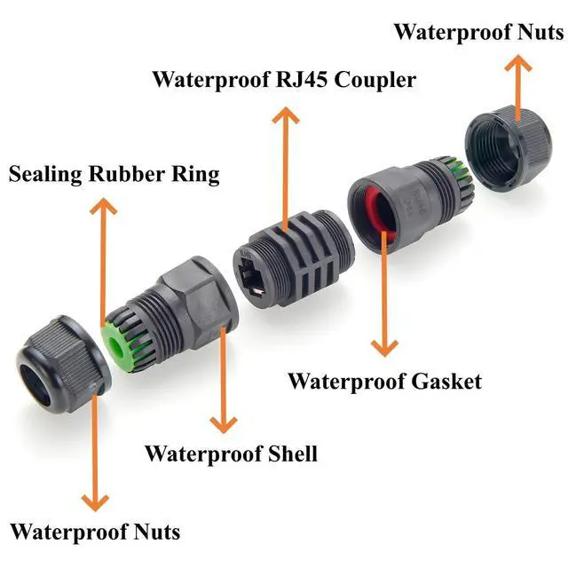 Alt view image 2 of 7 - IP67 RJ45 Female to Female Inline Coupler Cat5e Ethernet LAN Network Extender Shielded Outdoor Waterproof RJ45 Feed Through Connector(2PCS)