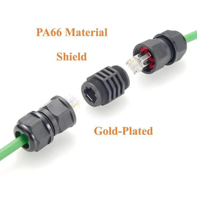 Alt view image 4 of 7 - IP67 RJ45 Female to Female Inline Coupler Cat5e Ethernet LAN Network Extender Shielded Outdoor Waterproof RJ45 Feed Through Connector(2PCS)