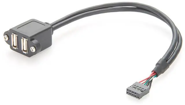 Main image of Screw Panel Mount Dual USB 2.0 A Female to Motherboard 9Pin Header Cable Front Panel IDC 9 Pin Motherboard Internal Cable for Computer, Tablet, Printer, Barcode Scanner, Car, Camera (2PCS, 0.3M)