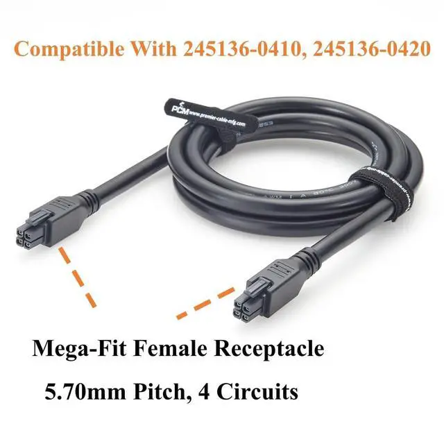 Alt view image 3 of 7 - Mega-Fit 5.7mm 4 Pin to Mega-Fit OTS Cable Assembly Dual Row 4 Circuits 12AWG High Current Power Cable 23A 600V Compatible with 245136-0410, 245136-0420 for Automotive(2M/6.6FT)