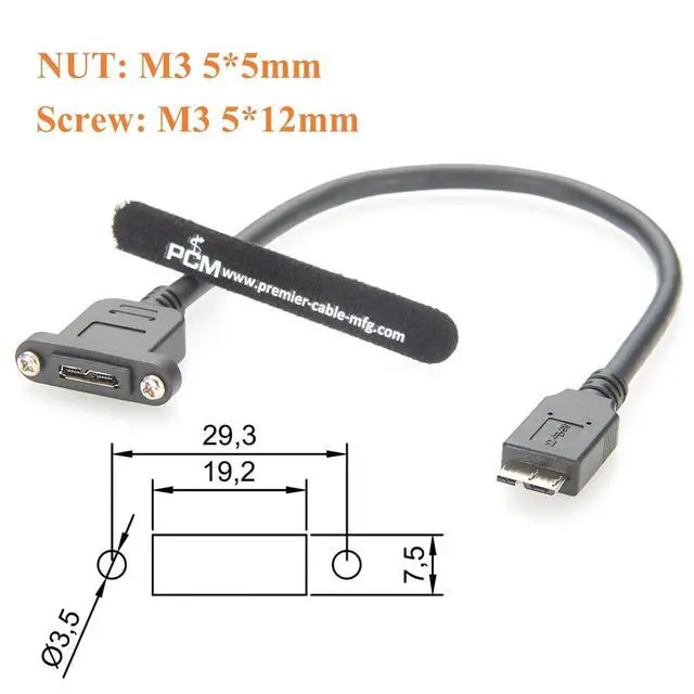 Alt view image 2 of 7 - Micro USB 3.0 Male to Female Extension Cable Screw Panel Mount 5Gbps Micro USB 3.0 Type-B Data Cable for External Hard Drive, Embedded Systems, Control Enclosure (1PCS, 0.3M)