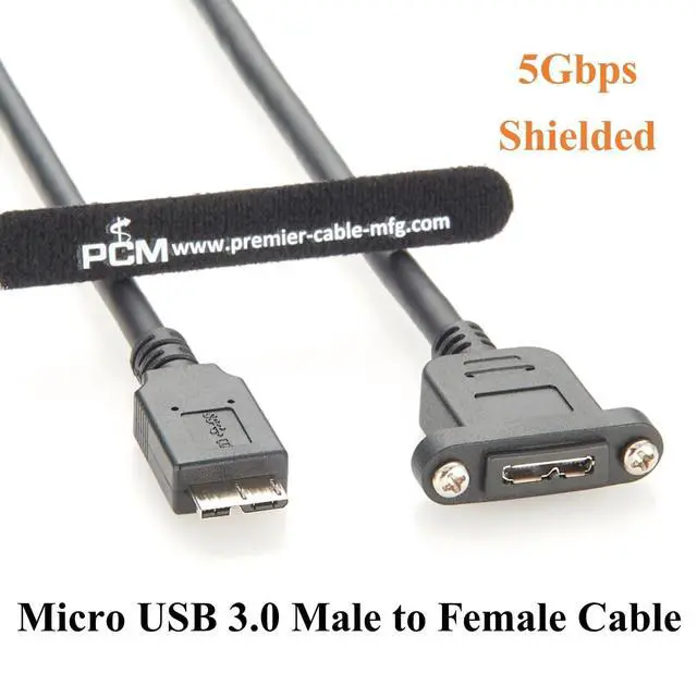 Alt view image 3 of 7 - Micro USB 3.0 Male to Female Extension Cable Screw Panel Mount 5Gbps Micro USB 3.0 Type-B Data Cable for External Hard Drive, Embedded Systems, Control Enclosure (1PCS, 0.3M)