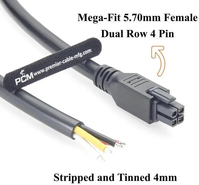 Alt view image 2 of 7 - Mega-Fit 5.7mm 4Pin to Open End Power Cable High Current 23A 600V 12AWG Wire Compatible 245136 Series for Wire-to-Board, Industrial Automation(1.5M/4.92FT)