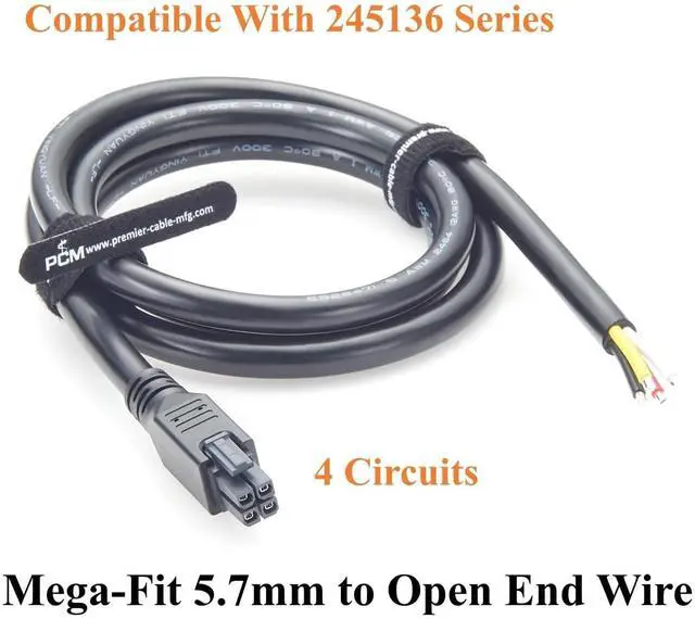 Alt view image 4 of 7 - Mega-Fit 5.7mm 4Pin to Open End Power Cable High Current 23A 600V 12AWG Wire Compatible 245136 Series for Wire-to-Board, Industrial Automation(1.5M/4.92FT)