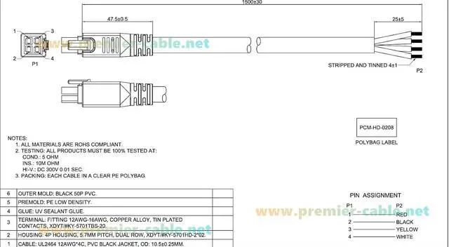Alt view image 6 of 7 - Mega-Fit 5.7mm 4Pin to Open End Power Cable High Current 23A 600V 12AWG Wire Compatible 245136 Series for Wire-to-Board, Industrial Automation(1.5M/4.92FT)
