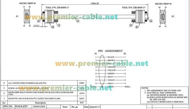 Alt view image 7 of 7 - Micro DB9 Female to Female Cable Micro-D 9 Pin CMD-to-CMD Cable