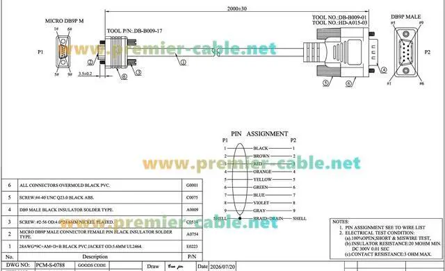 Alt view image 7 of 7 - Micro DB9 to DB9 Male Cable 9 Pin Micro-D D-Sub Serial Cable