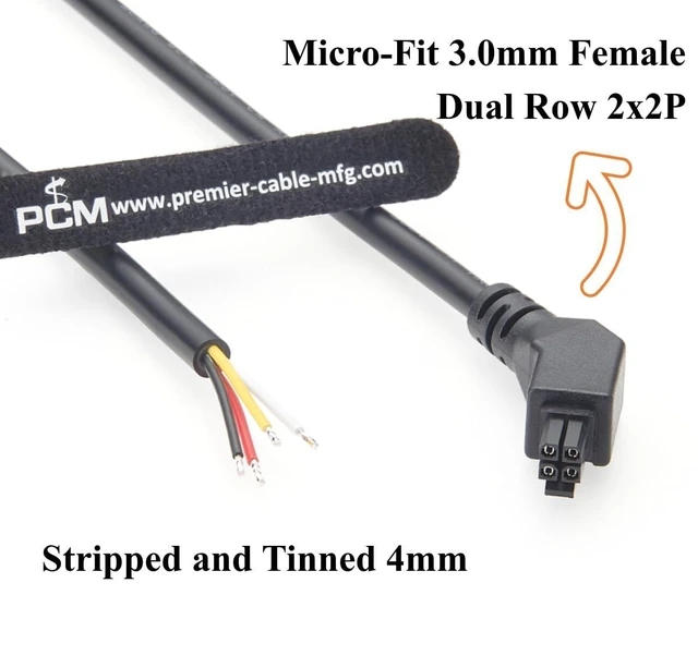 Alt view image 3 of 7 - 45 Degree Left Angle 4Pin Micro-Fit 3.0 Power & Signal Cable Dual Row 4 Circuits Receptacle to Open End Wire for Robotics, Industrial Automation (Left, 1.5M)