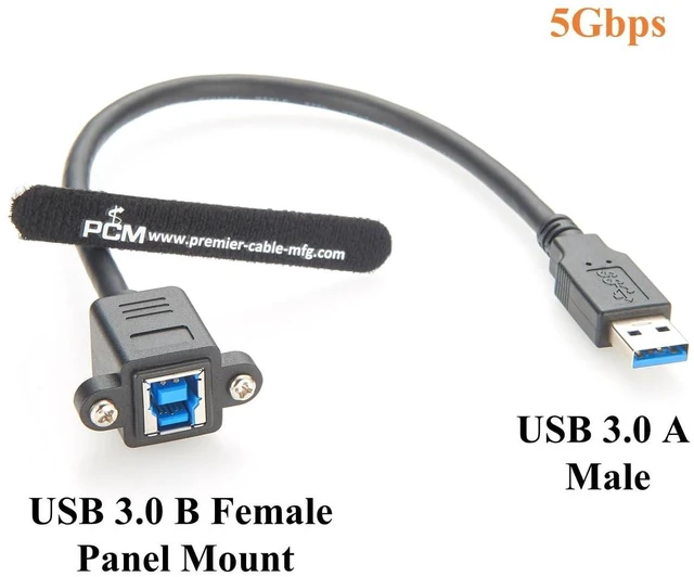 Alt view image 3 of 7 - Screw Panel Mount USB 3.0 A Male to Type-B Female Extension Cable 5Gbps USB A to USB B Printer Cable for Scanner, Industrial Camera, Control Panel (2PCS, 0.3M)