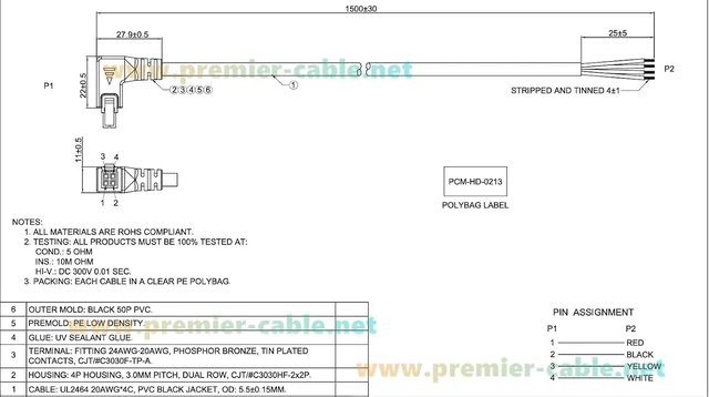 Alt view image 6 of 7 - Left Angle Micro-Fit 3.0mm 4Pin to Open End Cable Power & Signal Wire Harness 300V 5A 20AWG for Industrial Automation (Left, 1.5M)