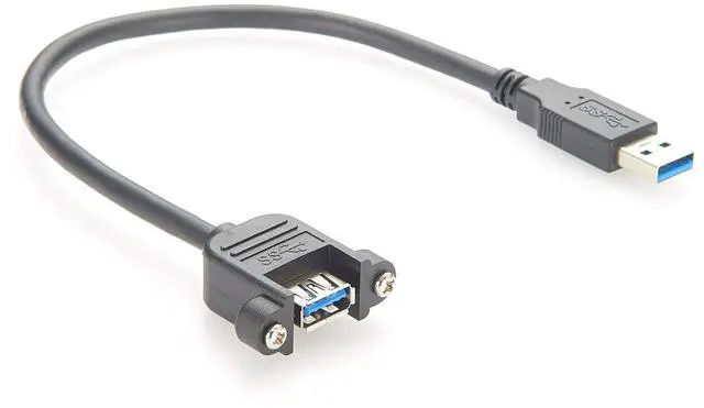 Main image of Screw Panel Mount USB 3.0 Extension Cable 5Gbps USB Type A Male to Female Charging & Data Cable for Control Cabinet, Scanner, Printer, Laptop, Flash Drive, Embedded (1PCS, 0.3M)