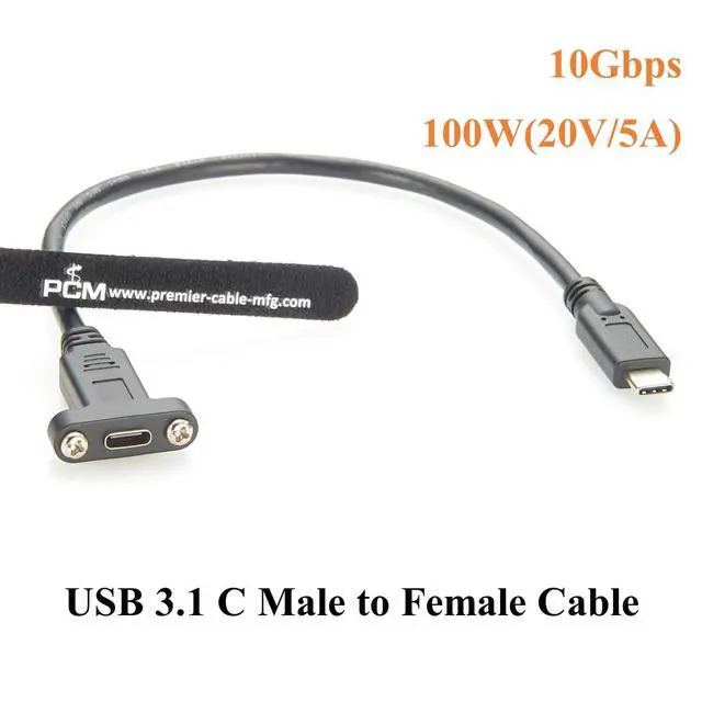 Alt view image 2 of 7 - USB 3.1 Type C Screw Panel Mount Cable 10Gbps 100W USB-C 3.1 Gen2 Male to Female Charging & Data Extension Cable for Laptop, Hard Disk Drive, Camera, Tablet, Embedded PC (1PCS, 0.3M)