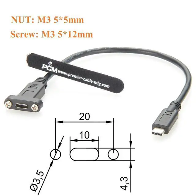 Alt view image 3 of 7 - USB 3.1 Type C Screw Panel Mount Cable 10Gbps 100W USB-C 3.1 Gen2 Male to Female Charging & Data Extension Cable for Laptop, Hard Disk Drive, Camera, Tablet, Embedded PC (1PCS, 0.3M)