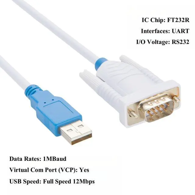 Alt view image 3 of 6 - Industrial Grade FTDI UT232R-200 USB to RS232 Converter Cable with FT232R Chip USB A to DB9 Male Serial Cable Support Level Full-Handshake,VCP,Windows,Linux, Android,macOS,Vista(2M/6.6FT)